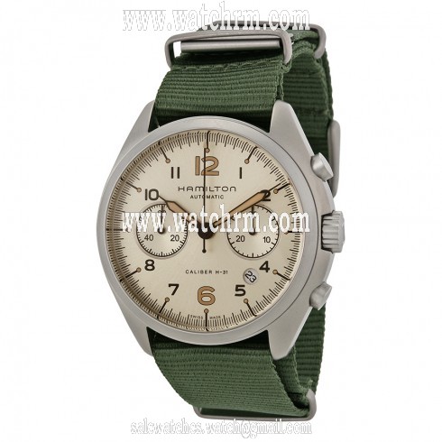 Hamilton Khaki Pilot Pioneer Automatic Chronograph Ivory Dial Canvas Men's Watch H76456955