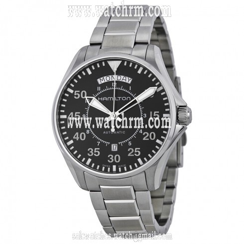 Hamilton Pilot Day Date Automatic Black Dial Stainless Steel Men's Watch H64615135