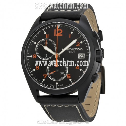 Hamilton Pilot Pioneer Chronograph Black Dial Black Leather Men's Watch H76582733