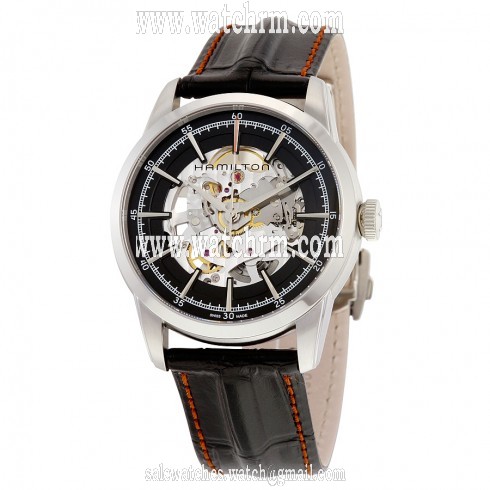 Hamilton Railroad Black Skeleton Dial Black Leather Men's Watch H40655731