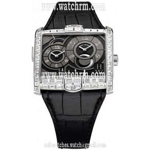 Harry Winston Avenue C Black Dial 18kt White Gold Diamond Black Alligator Men's Watch AVSATZ45WW003