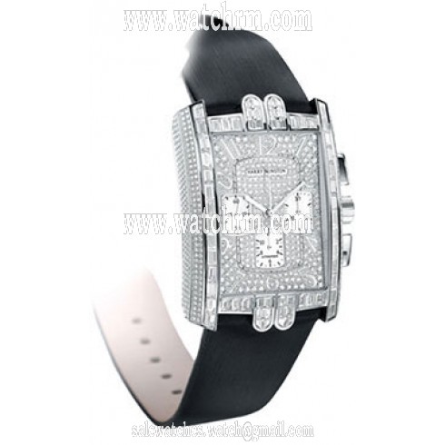 Harry Winston Avenue C Chrono Diamond Pave Dial 18kt White Gold Black Satin Men's Watch 330MCAWLD01BD