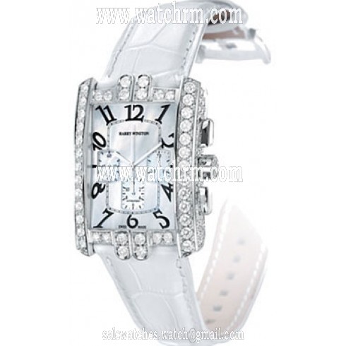 Harry Winston Avenue C Chrono Mother of Pearl Dial 18kt White Gold Diamond Alligator Leather Men's Watch AVCACH32WW006