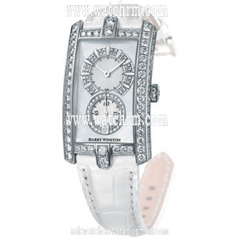 Harry Winston Avenue C Mother of Pearl Dial 18kt White Gold Diamond Alligator Leather Unisex Watch AVCQHM26WW069