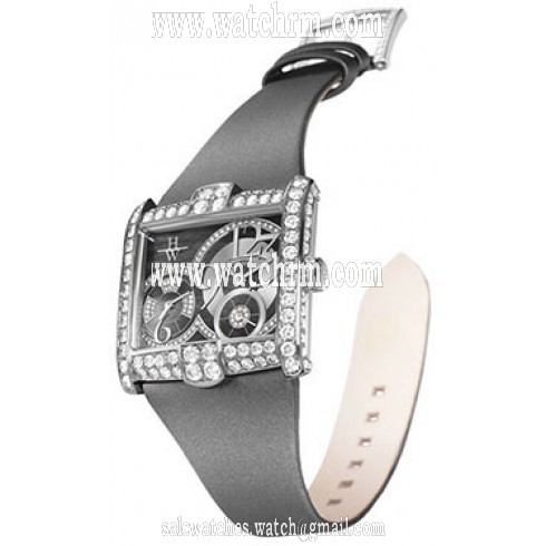 Harry Winston Avnue C Squared A2 Dark Mother of Pearl Dial 18kt White Gold Diamond Grey Satin Ladies Watch AVSQTZ38WW010