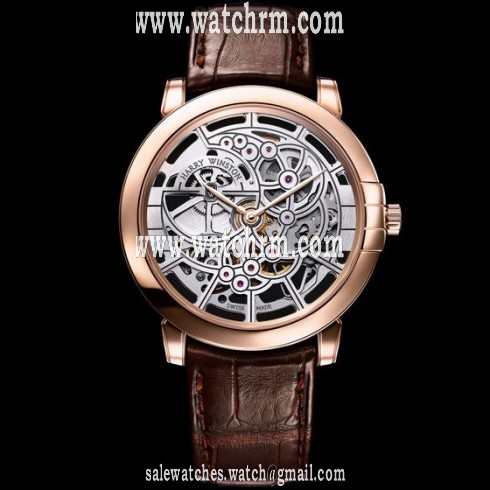 Harry Winston Midnight Automaric Skeletal Dial Leather Men's Watch MIDAHM42RR001