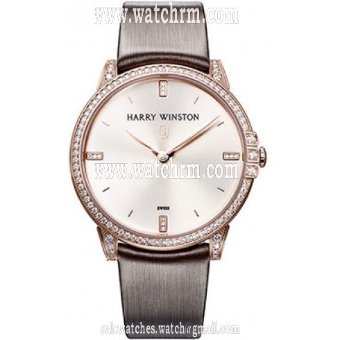 Harry Winston Midnight Champagne Sunray Dial 18kt Rose Gold Diamond Satin Men's Watch MIDQHM39RR002