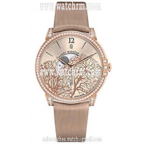 Harry Winston Midnight Champagne Sunray Dial 18kt Rose Gold Diamond Satin Men's Watch MIDQMP39RR001