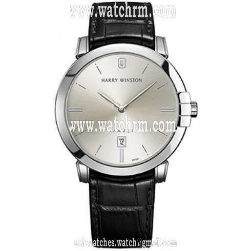 Harry Winston Midnight Silver Dial Black Leather Automatic Men's Watch MIDAHD42WW001