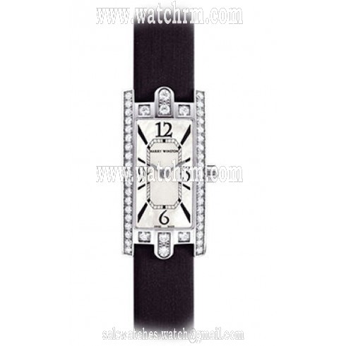 Harry Winston Mother Of Pearl Dial 18kt White Gold Diamond Black Satin Ladies Watch AVCQHM19WW018