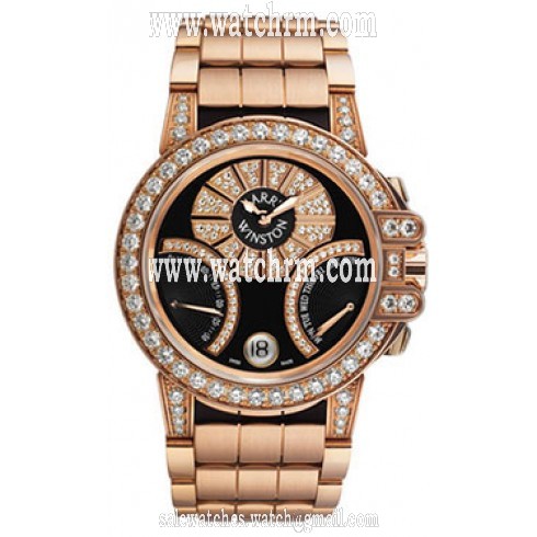 Harry Winston Ocean Bietrograde Black Dial 18kt Rose Gold Diamond Unisex Watch OCEABI36RR010