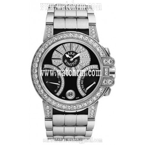 Harry Winston Ocean Bietrograde Black Dial 18kt White Gold Diamond Men's Watch OCEABI36WW022
