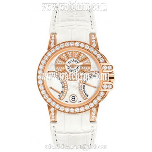 Harry Winston Ocean Biretrograde Mother of Pearl Diamond Dial White Alligator Unisex Watch OCEABI36RR003