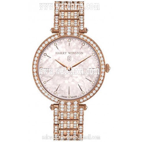 Harry Winston Premiere Beaded Mother of Pearl Dial 18kt Rose Gold Diamond Ladies Watch PRNQHM36RR003