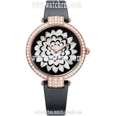 Harry Winston Premiere Black and Grey Pheasant Feathers Dial 18kt Rose Gold Diamond Ladies Watch PRNQHM36RR005