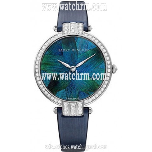 Harry Winston Premiere Blue Peacock Feather 18kt White Gold Diamond Ladies Watch PRNQHM36WW006