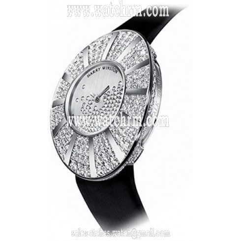 Harry Winston Talk To Me Silver Snowflake 18kt White Gold Black Satin Ladies Watch TTMQHM33WW020