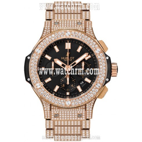 Hublot Big Bang Black Dial 18kt Rose Gold Diamond Men's Watch 301PX1180PX3704