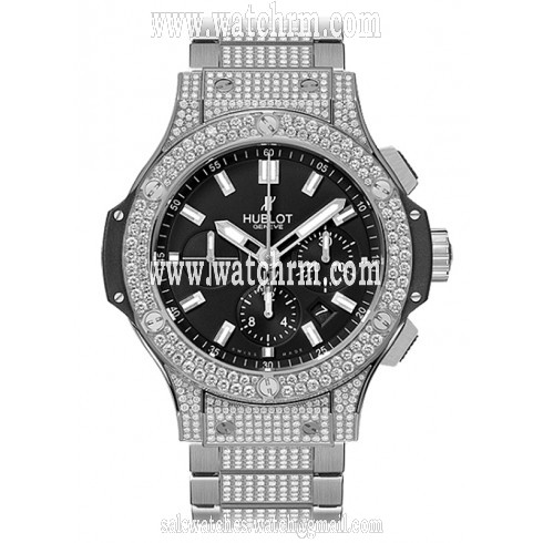 Hublot Big Bang Black Dial Chronograph Stainless Steel Diamond Pave Men's Watch 301SX1170SX2704
