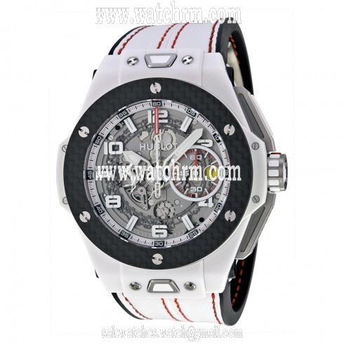 Hublot Big Bang Ferrari White Ceramic Carbon Dial Skeleton Ceramic Men's Sports Watch 401.HQ.0121.VR