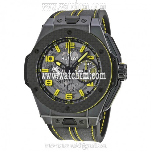 Hublot Big Bang Ferrari Chronograph Skeleton Dial Black Leather Men's Watch 401.CQ.0129.VR
