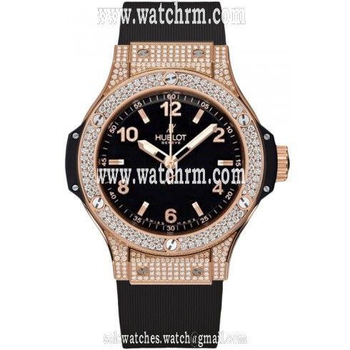 Hublot Big Bang Gold Pave Diamond Black Dial 18 kt Rose Gold Ladies Watch 361.PX.1280.RX.1704