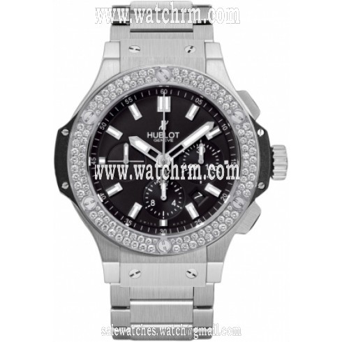 Hublot Big Bang Steel Black Dial Chronograph Diamond Bezel Men's Watch 301SX1170SX1104