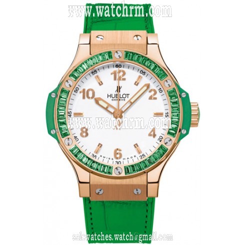 Hublot Big Bang White Dial 18kt Rose Gold Green Alligator Ladies Watch 361PG2010LR1992