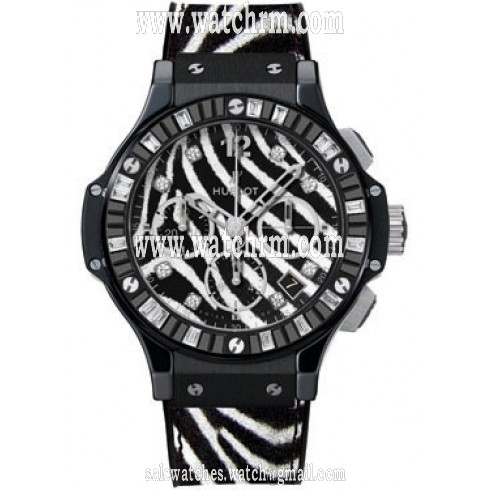 Hublot Big Bang Zebra Diamond Dial Black Ceramic Chronograph Ladies Watch 341CV7517VR1975