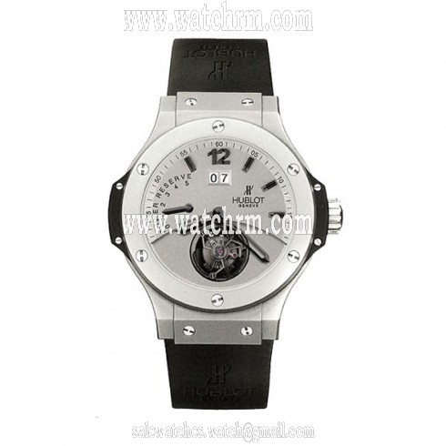 Hublot Big Date Tourbillion Silver Dial Platinum Black Rubber Men's Watch 302.TI.450.RX