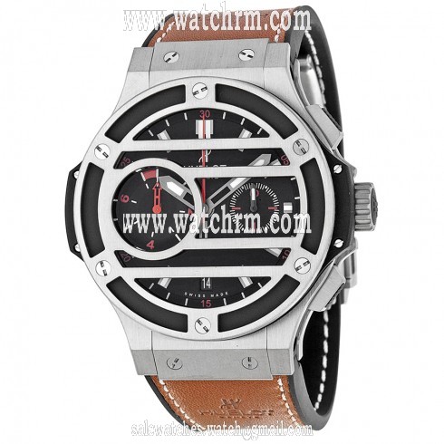 Hublot Chukker Bang Black Dial Titanium Brown Leather Men's Watch 317NM1137VR