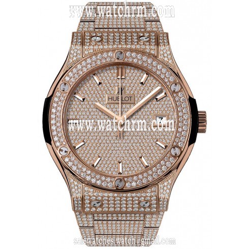 Hublot Classic Fusion 18K Rose Gold Diamond Pave utomatic Men's Watch 511.OX.9010.OX.3704