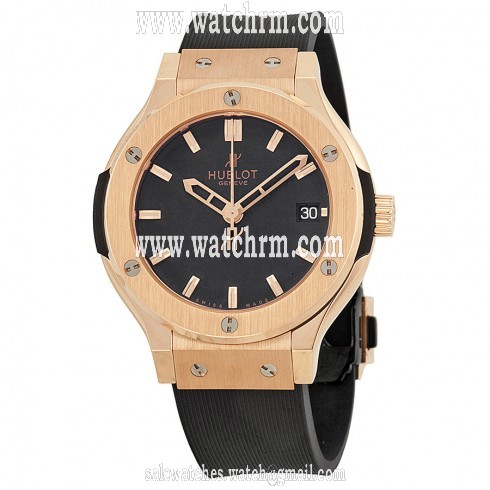 Hublot Classic Fusion Black Dial 18k Rose Gold Black Rubber Strap Men's Watch 561.PX.1180.RX