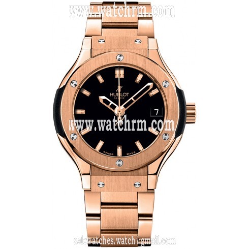Hublot Classic Fusion Black Dial 18kt Rose Gold Band and Case Ladies Quartz Watch 581.OX.1180.OX