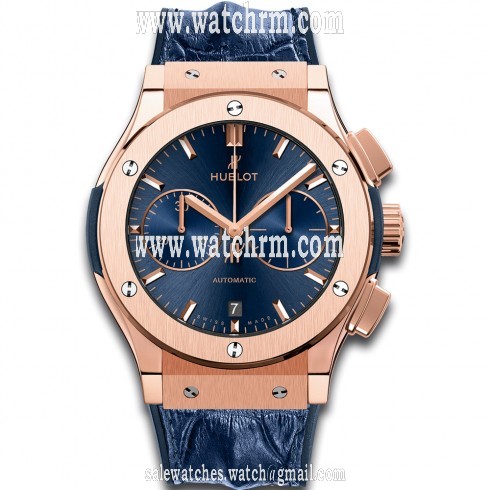 Hublot Classic Fusion Blue Sunray Dial Chronograph 18K King Gold Men's Watch 521.OX.7180.HR