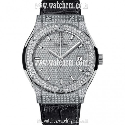 Hublot Classic Fusion Diamond Dial Black Leather Band Titanuim with Diamonds Case Automatic Men's Watch 542.NX.9010.LR.1704