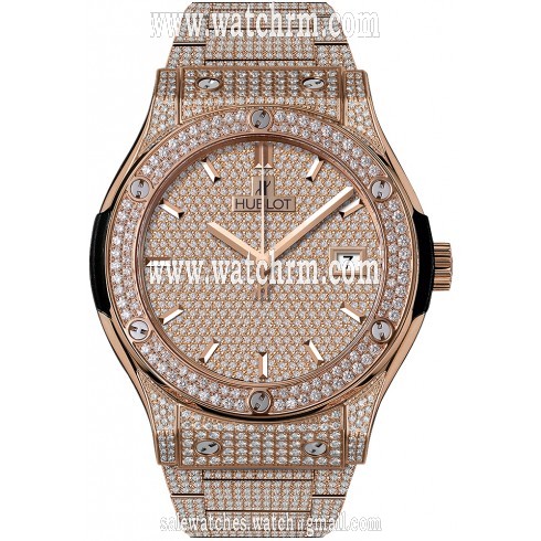 Hublot Classic Fusion Rose Gold Diamond Pave Dial Men's Watch 542.OX.9010.OX.3704