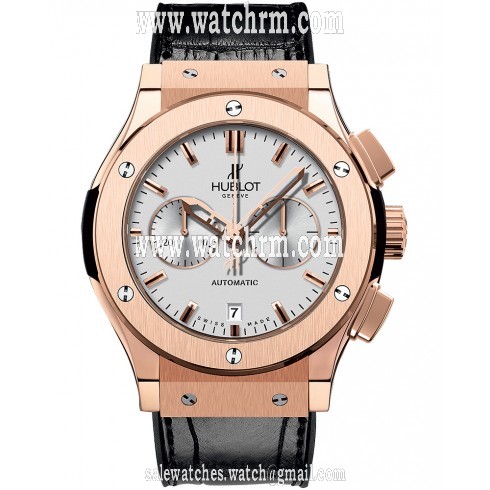 Hublot Classic Fusion Silver Dial Black Leather Band 18 Carat Rose Gold Case Automatic Men's Watch 541.OX.2610.LR