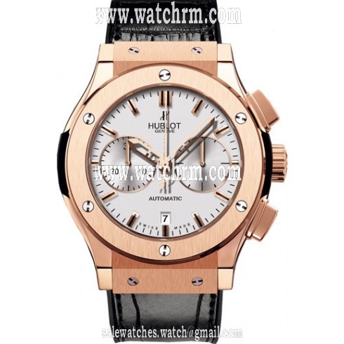 Hublot Classic Fusion Silver Dial Chronograph 18kt Rose Gold Black Leather Men's Watch 521.OX.2610.LR