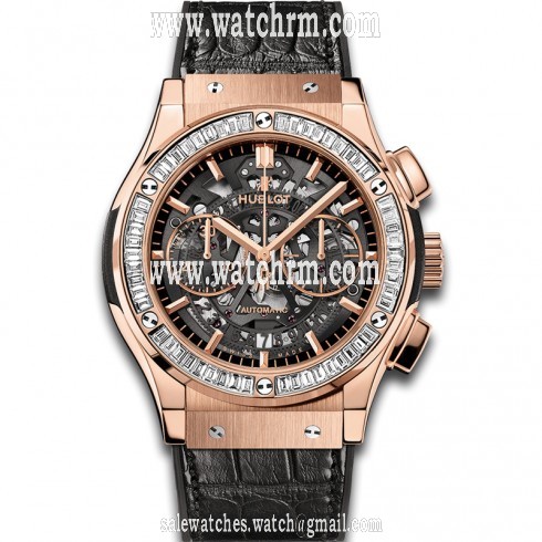 Hublot Classic Fusion Skeleton Dial 18k King Gold Diamond Set Automatic Men's Watch 525.OX.0180.LR.1904