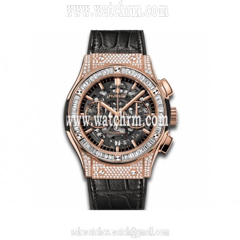 Hublot Classic Fusion Skeleton Dial 18k Rose Gold Diamond Set Chronograph Men's Watch 525.OX.0180.LR.0904