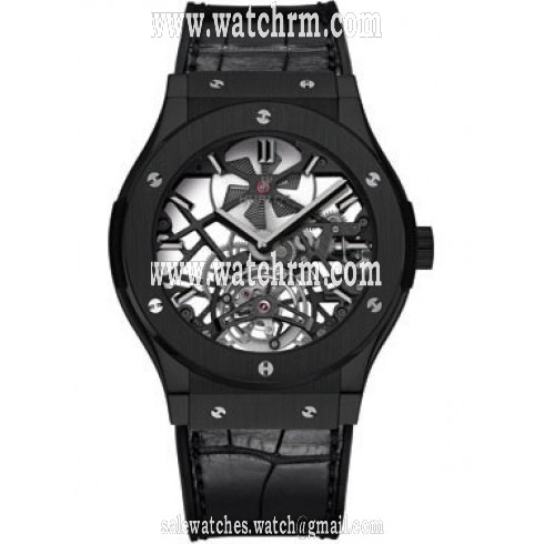 Hublot Classic Fusion Skeleton Dial Black Ceramic Black Leather Automatic Men's Watch 505CM0140LR