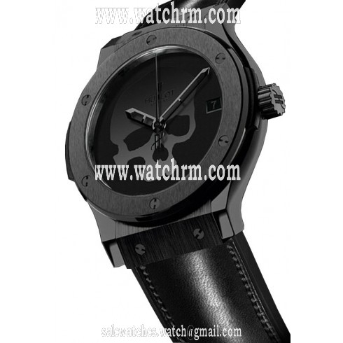 Hublot Classic Fusion Skull Bang Dial Black Ceramic Leather Men's Watch 511CM1110VRPIC12