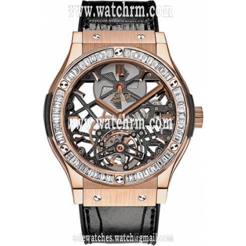 Hublot Classic Fusion Tourbillon 18K King Gold Baguette Diamond Men's Watch 505.OX.0180.LR.1904