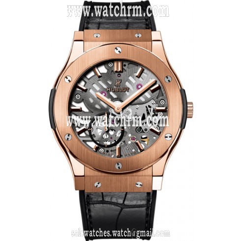 Hublot Classic Fusion Ultra Tin Automatic Skeleton Dial Black Leather Men Watch 545.OX.0180.LR