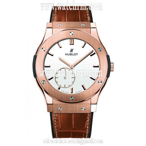 Hublot Classic Fusion Ultra-Thin King Gold  White Dial Brown Leather Band 18 Carat Rose Gold Automatic Men's Watch 545.OX.2210.LR