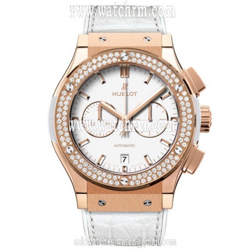 Hublot ClassiC Fusion WHite Dial 18 Carat Rose Gold with Diamonds Case White Leather Band Automatic Men's Watch 541.OE.2080.LR.1104