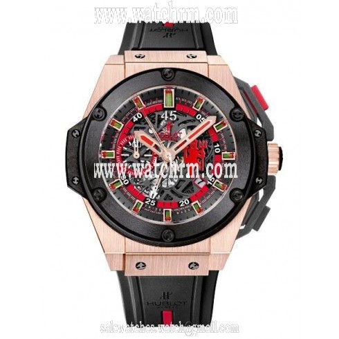 Hublot King Gold Skeleton Dial Chronograph Black Rubber Men's Watch 716OM1129RXMAN11