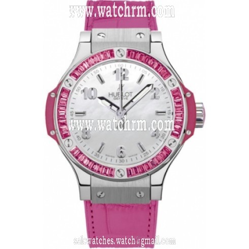 Hublot Tutti Frutti Mother of Pearl Dial Pink Baguette Sapphires Pink Rubber Ladies Watch 361.SP.6010.LR.1933