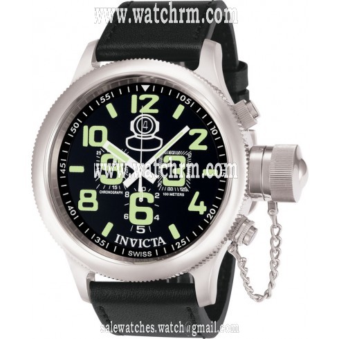 Invicta Signature Russian Diver Chronograph Black Dial Black Leather Men's Watch 7000